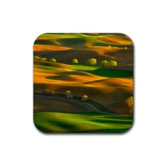 Landscape Usa Nature Washington State Trees Field Palouse Rubber Coaster (square) by Bakwanart