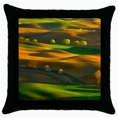 Landscape Usa Nature Washington State Trees Field Palouse Throw Pillow Case (black) by Bakwanart