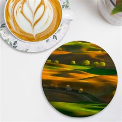 Landscape Usa Nature Washington State Trees Field Palouse Uv Print Round Tile Coaster by Bakwanart