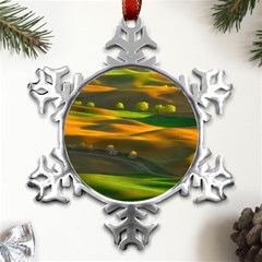 Landscape Usa Nature Washington State Trees Field Palouse Metal Small Snowflake Ornament by Bakwanart