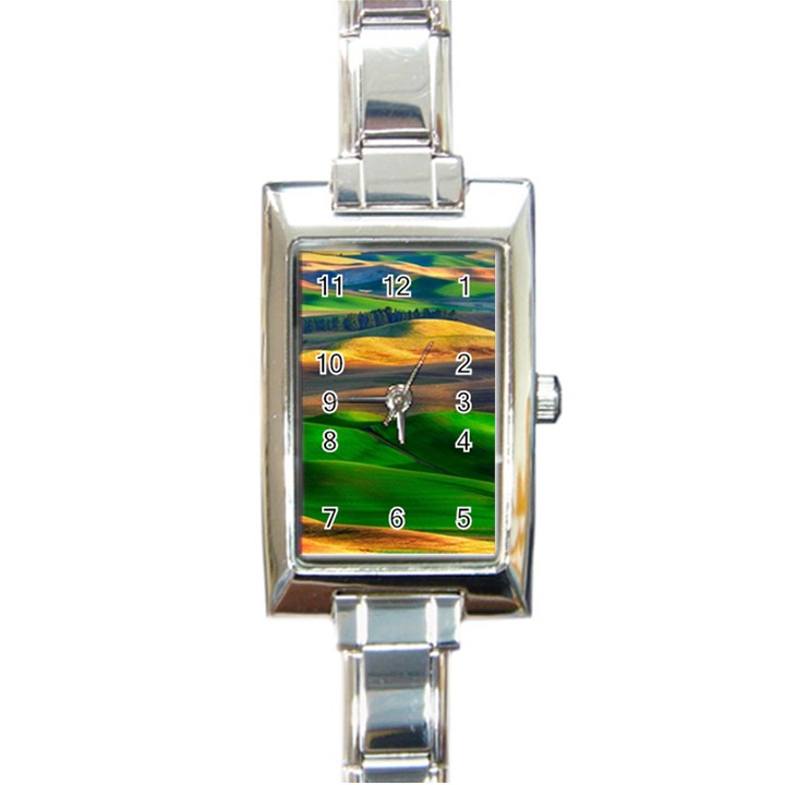 Grassland Nature Palouse Green Field Hill Sky Butte Rectangle Italian Charm Watch