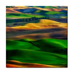 Grassland Nature Palouse Green Field Hill Sky Butte Tile Coaster by Bakwanart