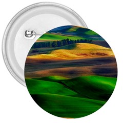 Grassland Nature Palouse Green Field Hill Sky Butte 3  Buttons by Bakwanart