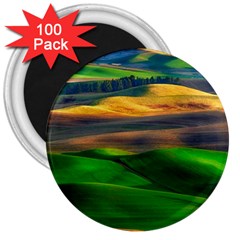 Grassland Nature Palouse Green Field Hill Sky Butte 3  Magnets (100 Pack) by Bakwanart