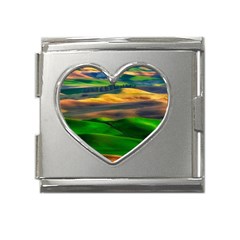 Grassland Nature Palouse Green Field Hill Sky Butte Mega Link Heart Italian Charm (18mm) by Bakwanart