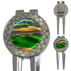 Grassland Nature Palouse Green Field Hill Sky Butte 3-in-1 Golf Divots by Bakwanart