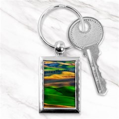 Grassland Nature Palouse Green Field Hill Sky Butte Key Chain (rectangle) by Bakwanart