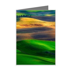 Grassland Nature Palouse Green Field Hill Sky Butte Mini Greeting Card by Bakwanart