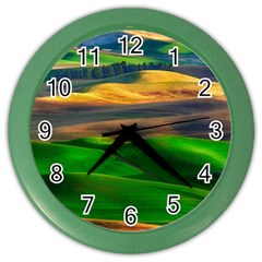 Grassland Nature Palouse Green Field Hill Sky Butte Color Wall Clock by Bakwanart