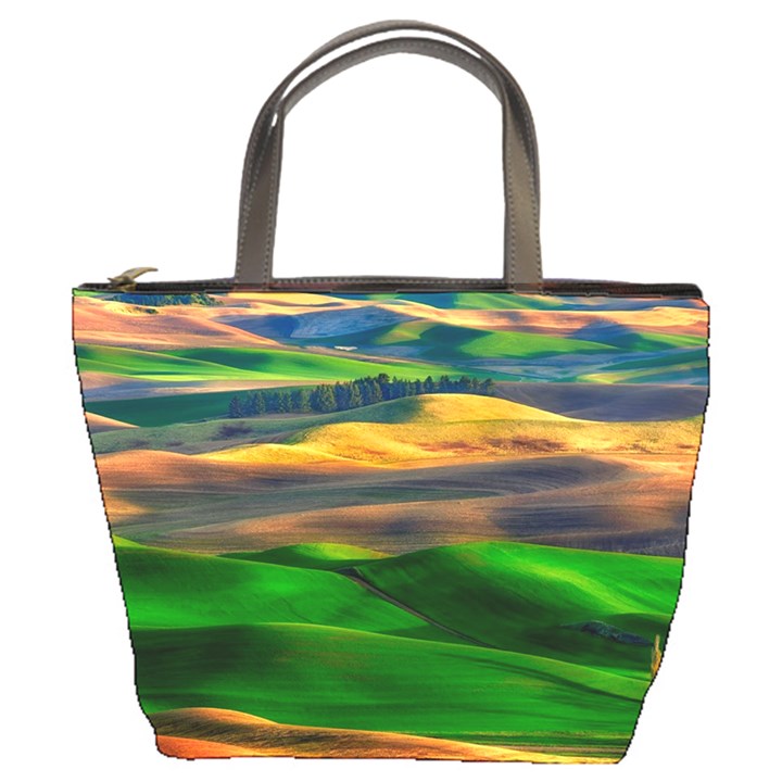 Grassland Nature Palouse Green Field Hill Sky Butte Bucket Bag