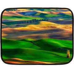 Grassland Nature Palouse Green Field Hill Sky Butte Fleece Blanket (mini) by Bakwanart