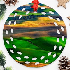 Grassland Nature Palouse Green Field Hill Sky Butte Round Filigree Ornament (two Sides)