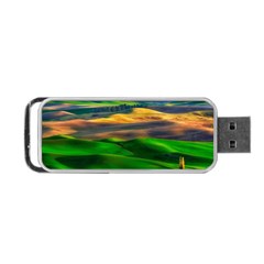 Grassland Nature Palouse Green Field Hill Sky Butte Portable Usb Flash (one Side) by Bakwanart