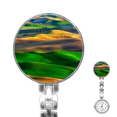 Grassland Nature Palouse Green Field Hill Sky Butte Stainless Steel Nurses Watch