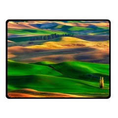 Grassland Nature Palouse Green Field Hill Sky Butte Two Sides Fleece Blanket (small) by Bakwanart