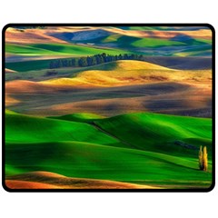 Grassland Nature Palouse Green Field Hill Sky Butte Two Sides Fleece Blanket (medium) by Bakwanart