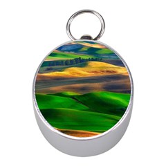 Grassland Nature Palouse Green Field Hill Sky Butte Mini Silver Compasses by Bakwanart