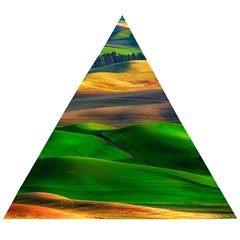 Grassland Nature Palouse Green Field Hill Sky Butte Wooden Puzzle Triangle by Bakwanart