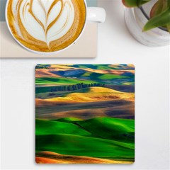 Grassland Nature Palouse Green Field Hill Sky Butte Uv Print Square Tile Coaster  by Bakwanart