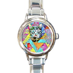 Kitten Cat Pet Animal Adorable Fluffy Cute Kitty Round Italian Charm Watch by 99art