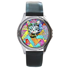 Kitten Cat Pet Animal Adorable Fluffy Cute Kitty Round Metal Watch by 99art