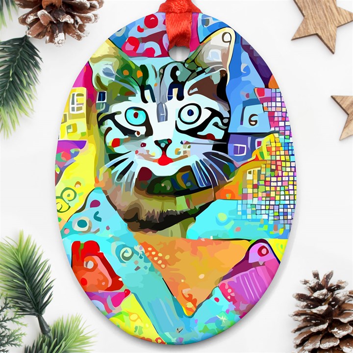 Kitten Cat Pet Animal Adorable Fluffy Cute Kitty Oval Ornament (Two Sides)