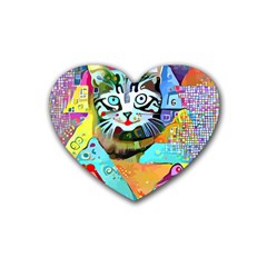 Kitten Cat Pet Animal Adorable Fluffy Cute Kitty Rubber Coaster (heart) by 99art