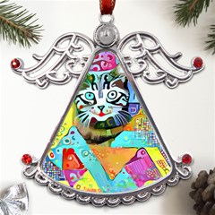 Kitten Cat Pet Animal Adorable Fluffy Cute Kitty Metal Angel With Crystal Ornament by 99art