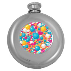 Circles Art Seamless Repeat Bright Colors Colorful Round Hip Flask (5 Oz) by 99art