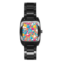 Circles Art Seamless Repeat Bright Colors Colorful Stainless Steel Barrel Watch by 99art