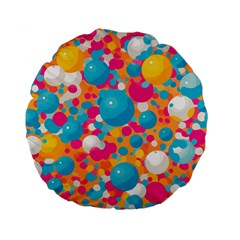 Circles Art Seamless Repeat Bright Colors Colorful Standard 15  Premium Flano Round Cushions by 99art