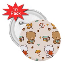 Bear Cartoon Background Pattern Seamless Animal 2 25  Buttons (10 Pack)  by 99art