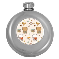 Bear Cartoon Background Pattern Seamless Animal Round Hip Flask (5 Oz)