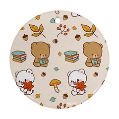 Bear Cartoon Background Pattern Seamless Animal Round Ornament (two Sides) by 99art