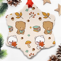 Bear Cartoon Background Pattern Seamless Animal Snowflake Ornament (two Sides) by 99art