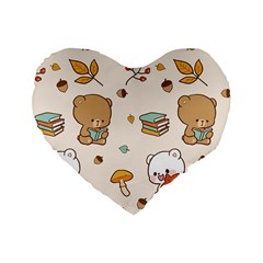 Bear Cartoon Background Pattern Seamless Animal Standard 16  Premium Heart Shape Cushions