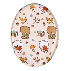 Bear Cartoon Background Pattern Seamless Animal Oval Glass Fridge Magnet (4 Pack)