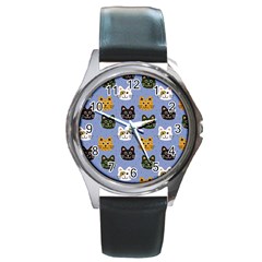 Cat Cat Background Animals Little Cat Pets Kittens Round Metal Watch by 99art