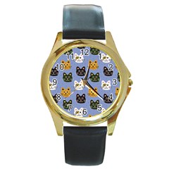 Cat Cat Background Animals Little Cat Pets Kittens Round Gold Metal Watch by 99art