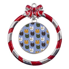 Cat Cat Background Animals Little Cat Pets Kittens Metal Red Ribbon Round Ornament