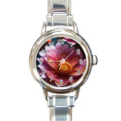 Pink Flowers Petals Blossoms Blooms Art Round Italian Charm Watch by 99art