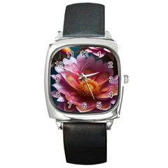 Pink Flowers Petals Blossoms Blooms Art Square Metal Watch by 99art