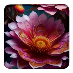 Pink Flowers Petals Blossoms Blooms Art Square Glass Fridge Magnet (4 Pack) by 99art