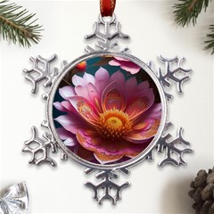 Pink Flowers Petals Blossoms Blooms Art Metal Large Snowflake Ornament