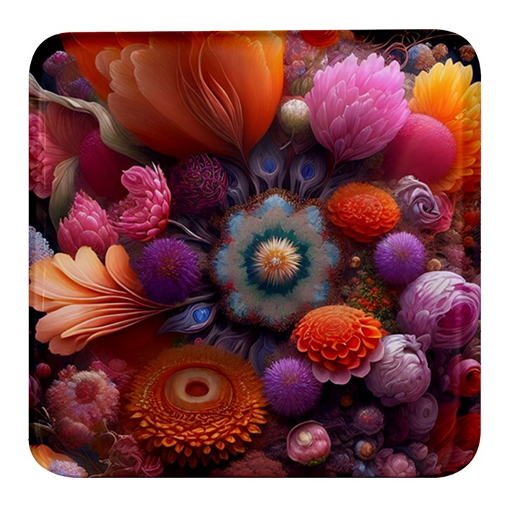 Flower Blossoms Petals Blooms Square Glass Fridge Magnet (4 pack)