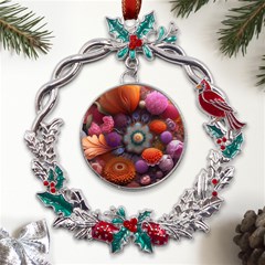 Flower Blossoms Petals Blooms Metal X mas Wreath Holly Leaf Ornament