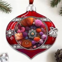 Flower Blossoms Petals Blooms Metal Snowflake And Bell Red Ornament