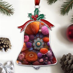 Flower Blossoms Petals Blooms Metal Holly Leaf Bell Ornament