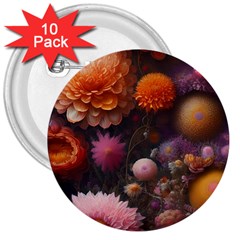 Flowers Petals Blossoms Art Flora 3  Buttons (10 Pack)  by 99art