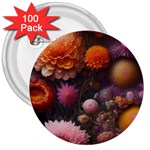 Flowers Petals Blossoms Art Flora 3  Buttons (100 pack)  Front